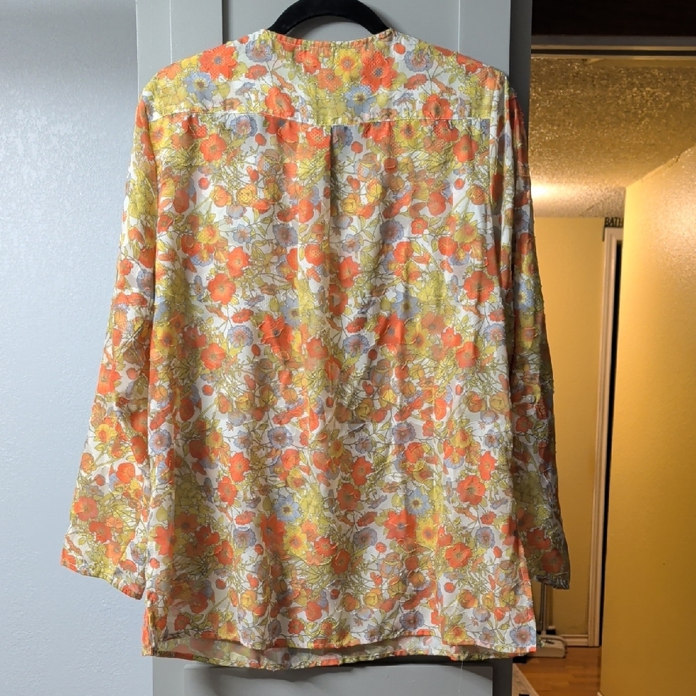 Multiples Orange and Yellow Floral V-Neck Tunic - Picture 3 of 9
